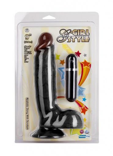 Testisli Damarlı 23 Cm Titreşimli Zenci Dildo