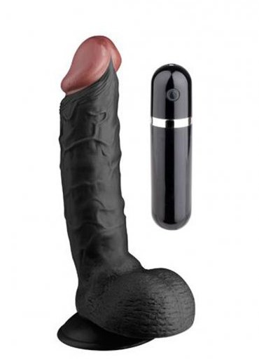 Testisli Damarlı 23 Cm Titreşimli Zenci Dildo