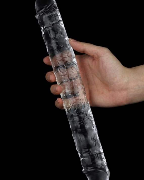 Çift Taraflı Et Dokusunda Slikon Jel Şeffaf Dildo