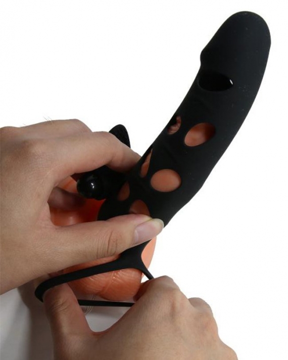 Özel Tasarım Siyah Klitoris Uyarıcılı Penis Kılıfı