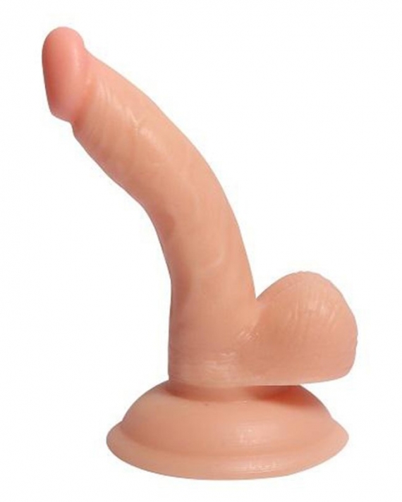 Realistik Eğik Pozisyonda Testisli Dildo